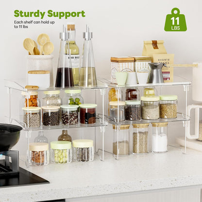2 Pcs Cabinet Organizer Shelf, Stackable Kitchen Counter Shelves, Spice Rack,Countertop Organizers, Clear Plastic Storage Shelves Rack for Makeup,Bathroom,Cupboard,Desk,Pantry Organization