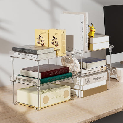 2 Pcs Cabinet Organizer Shelf, Stackable Kitchen Counter Shelves, Spice Rack,Countertop Organizers, Clear Plastic Storage Shelves Rack for Makeup,Bathroom,Cupboard,Desk,Pantry Organization