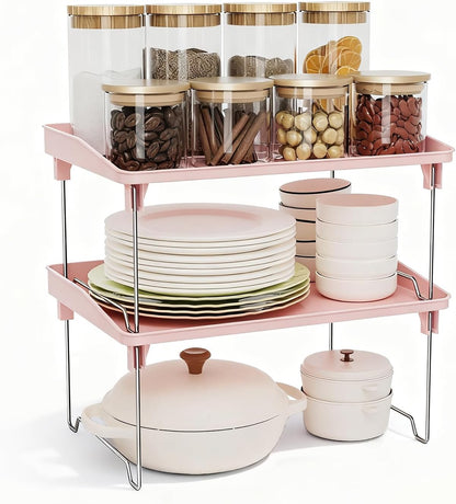 2 Pcs Cabinet Organizer Shelf, Stackable Kitchen Counter Shelves, Spice Rack,Countertop Organizers, Clear Plastic Storage Shelves Rack for Makeup,Bathroom,Cupboard,Desk,Pantry Organization