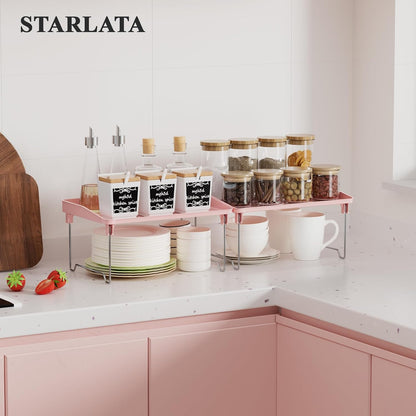 2 Pcs Cabinet Organizer Shelf, Stackable Kitchen Counter Shelves, Spice Rack,Countertop Organizers, Clear Plastic Storage Shelves Rack for Makeup,Bathroom,Cupboard,Desk,Pantry Organization