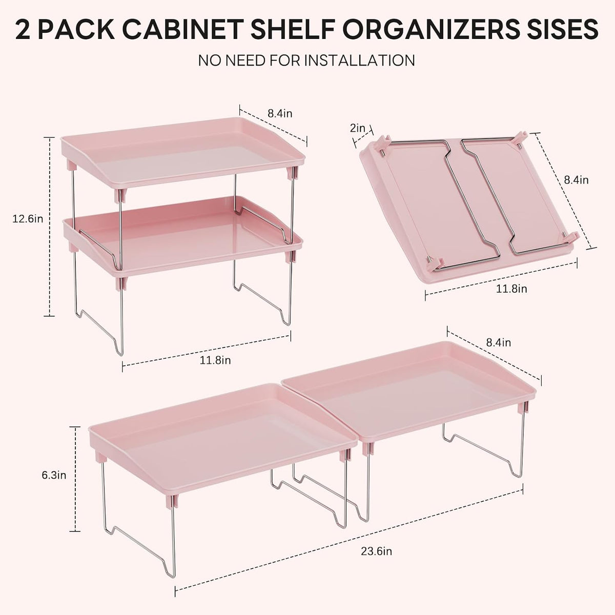 2 Pcs Cabinet Organizer Shelf, Stackable Kitchen Counter Shelves, Spice Rack,Countertop Organizers, Clear Plastic Storage Shelves Rack for Makeup,Bathroom,Cupboard,Desk,Pantry Organization