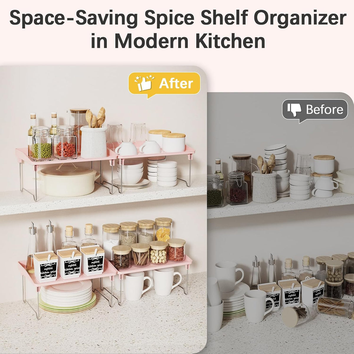 2 Pcs Cabinet Organizer Shelf, Stackable Kitchen Counter Shelves, Spice Rack,Countertop Organizers, Clear Plastic Storage Shelves Rack for Makeup,Bathroom,Cupboard,Desk,Pantry Organization