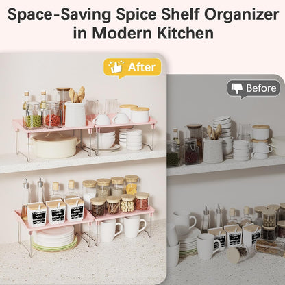2 Pcs Cabinet Organizer Shelf, Stackable Kitchen Counter Shelves, Spice Rack,Countertop Organizers, Clear Plastic Storage Shelves Rack for Makeup,Bathroom,Cupboard,Desk,Pantry Organization