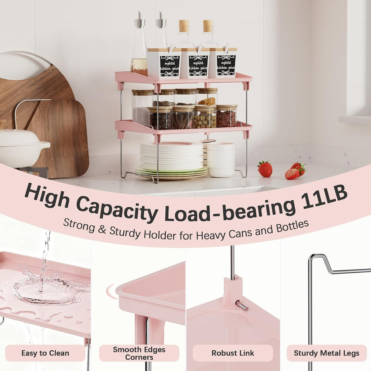 2 Pcs Cabinet Organizer Shelf, Stackable Kitchen Counter Shelves, Spice Rack,Countertop Organizers, Clear Plastic Storage Shelves Rack for Makeup,Bathroom,Cupboard,Desk,Pantry Organization