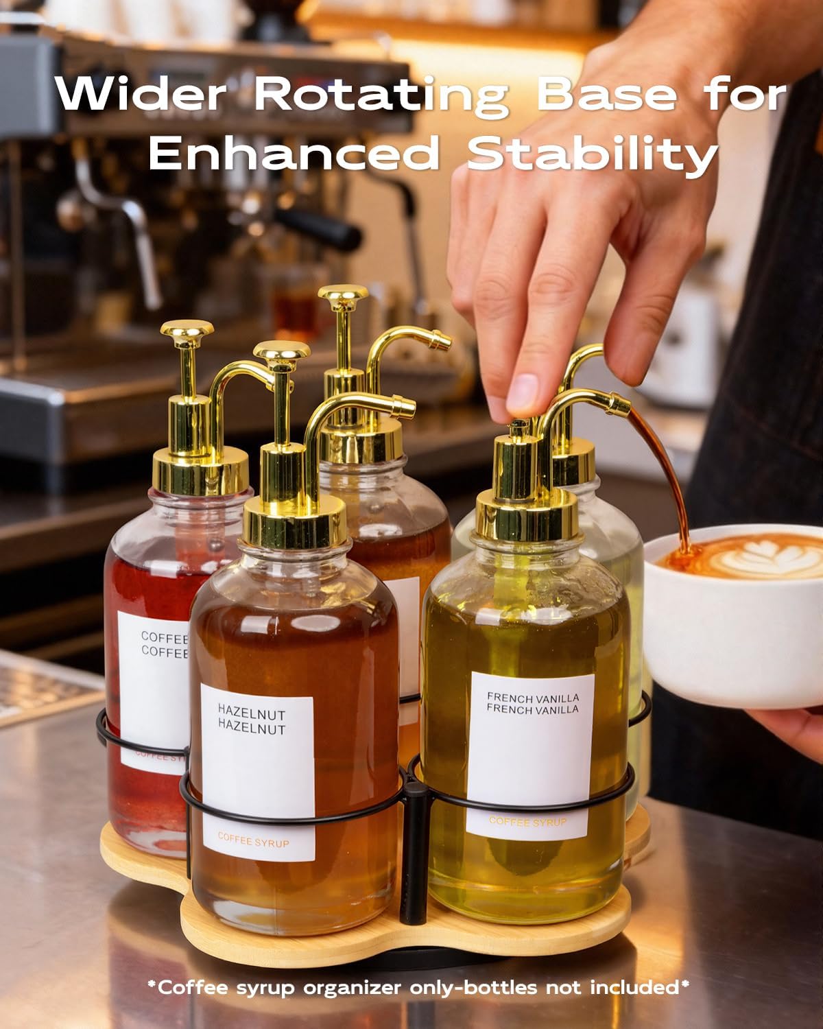 Rotating Coffee Syrup Organizer, Syrup Bottle Holder for Coffee Syrup Dispenser 16.9oz, Bamboo Coffee Syrup Rack for Coffee Bar Station Countertop, Coffee Bar Accessories(Syrup Rack Only)