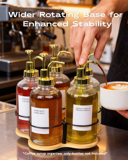 Rotating Coffee Syrup Organizer, Syrup Bottle Holder for Coffee Syrup Dispenser 16.9oz, Bamboo Coffee Syrup Rack for Coffee Bar Station Countertop, Coffee Bar Accessories(Syrup Rack Only)