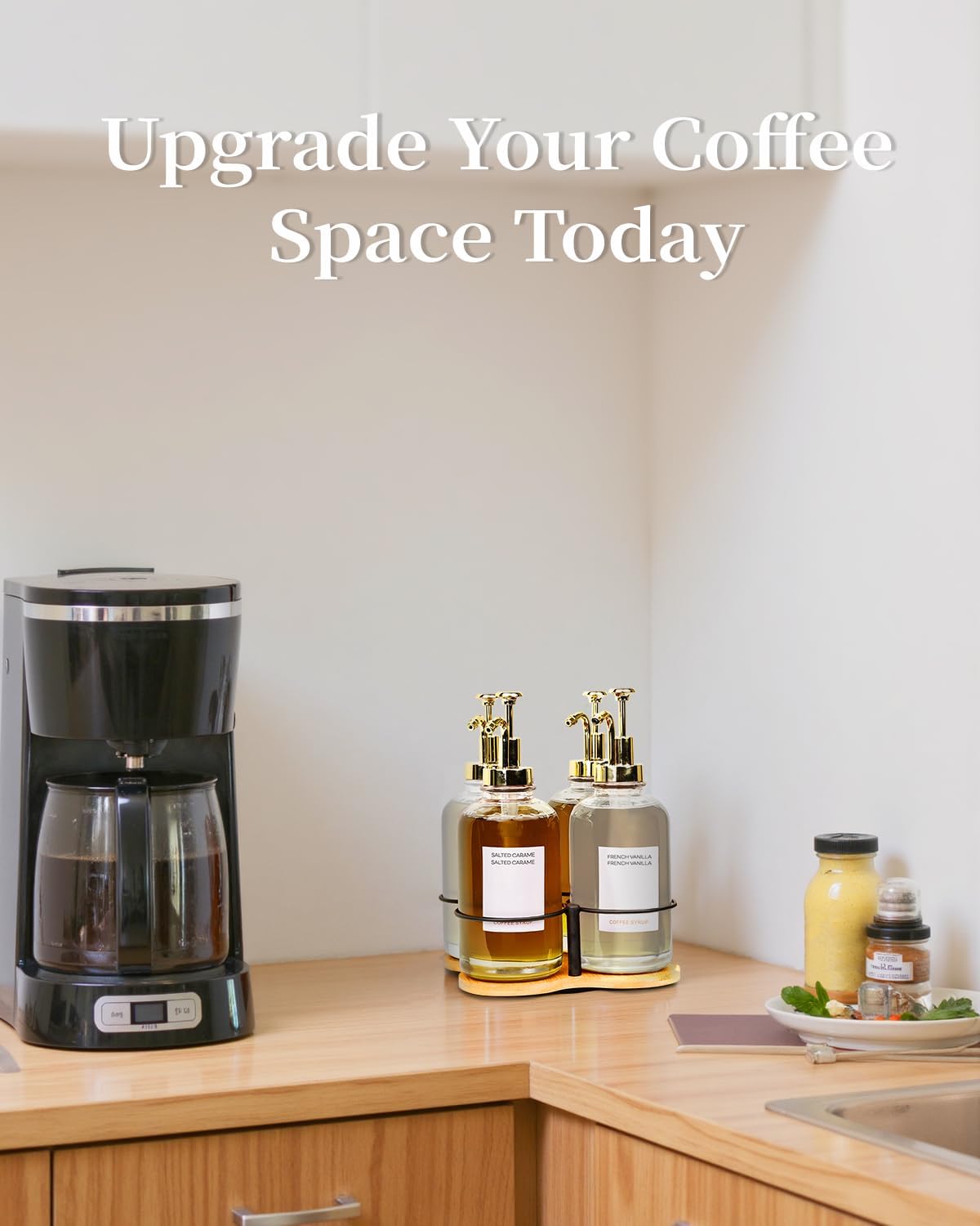 Rotating Coffee Syrup Organizer, Syrup Bottle Holder for Coffee Syrup Dispenser 16.9oz, Bamboo Coffee Syrup Rack for Coffee Bar Station Countertop, Coffee Bar Accessories(Syrup Rack Only)