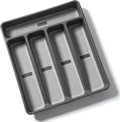 5-Compartment Silverware Organizer Tray with Icons for Kitchen Drawer