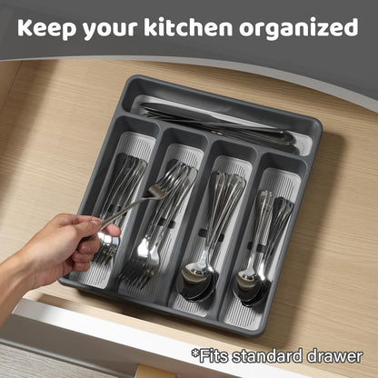 5-Compartment Silverware Organizer Tray with Icons for Kitchen Drawer