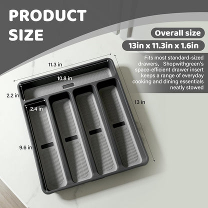 5-Compartment Silverware Organizer Tray with Icons for Kitchen Drawer