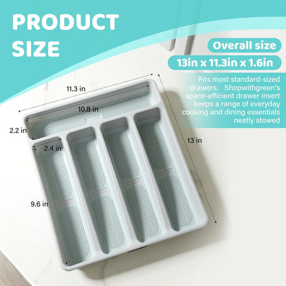 5-Compartment Silverware Organizer Tray with Icons for Kitchen Drawer