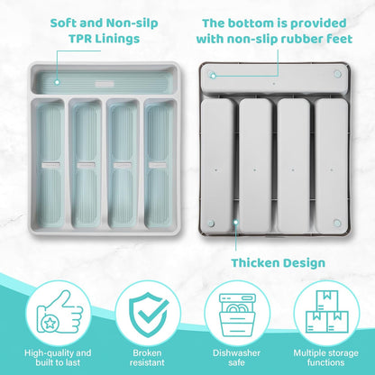 5-Compartment Silverware Organizer Tray with Icons for Kitchen Drawer