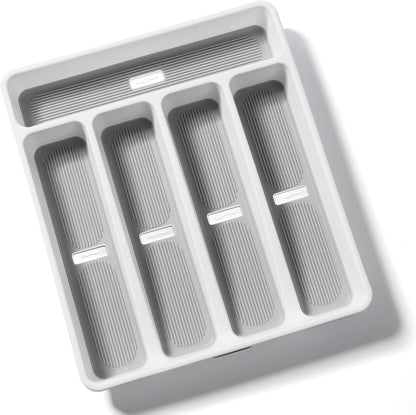 5-Compartment Silverware Organizer Tray with Icons for Kitchen Drawer