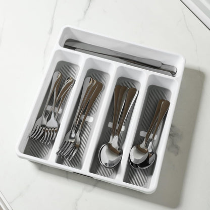 5-Compartment Silverware Organizer Tray with Icons for Kitchen Drawer