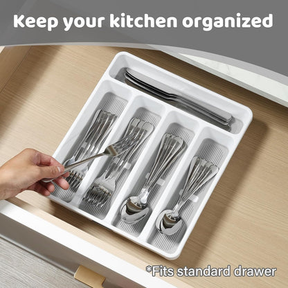 5-Compartment Silverware Organizer Tray with Icons for Kitchen Drawer