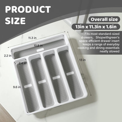 5-Compartment Silverware Organizer Tray with Icons for Kitchen Drawer
