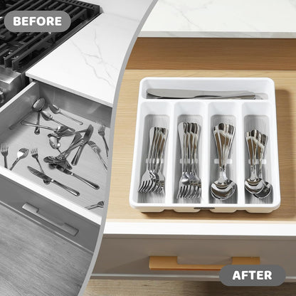 5-Compartment Silverware Organizer Tray with Icons for Kitchen Drawer
