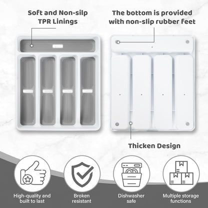 5-Compartment Silverware Organizer Tray with Icons for Kitchen Drawer