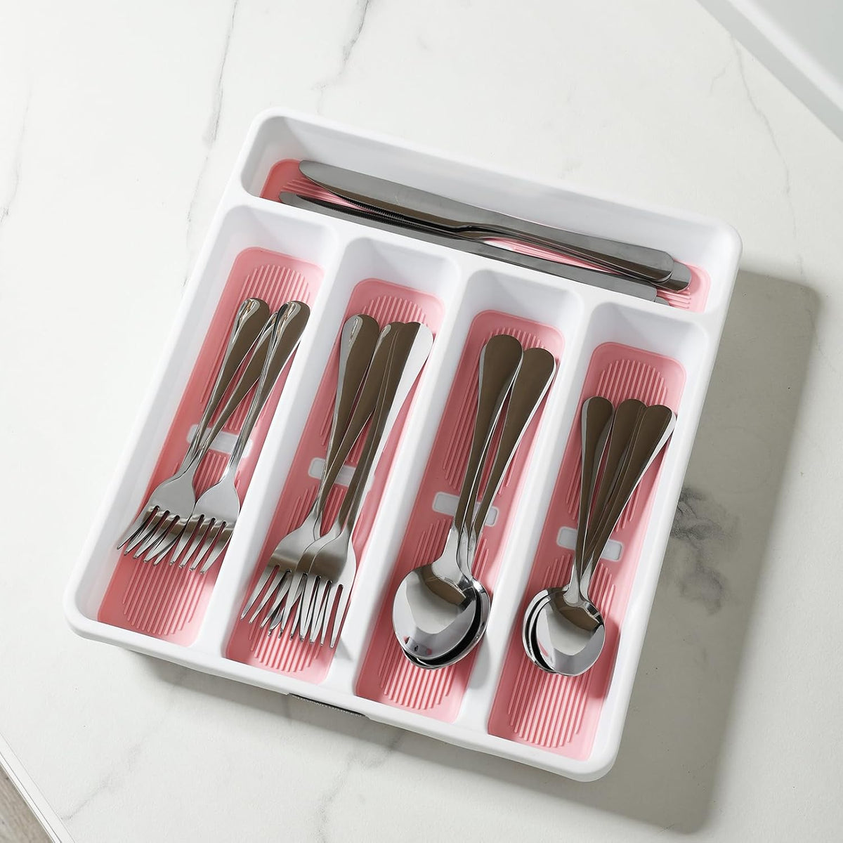 5-Compartment Silverware Organizer Tray with Icons for Kitchen Drawer