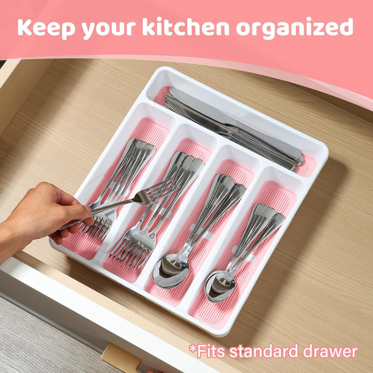 5-Compartment Silverware Organizer Tray with Icons for Kitchen Drawer