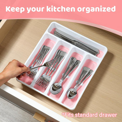 5-Compartment Silverware Organizer Tray with Icons for Kitchen Drawer