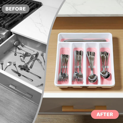 5-Compartment Silverware Organizer Tray with Icons for Kitchen Drawer