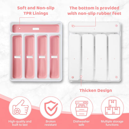 5-Compartment Silverware Organizer Tray with Icons for Kitchen Drawer