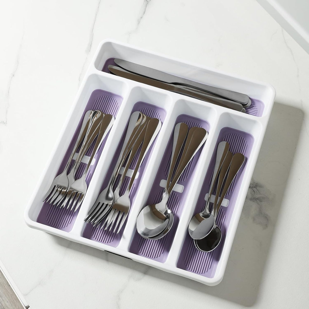 5-Compartment Silverware Organizer Tray with Icons for Kitchen Drawer
