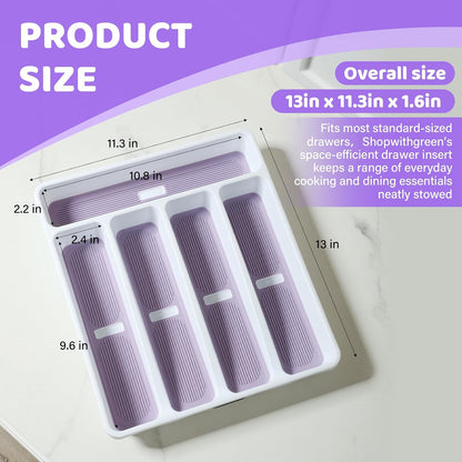 5-Compartment Silverware Organizer Tray with Icons for Kitchen Drawer