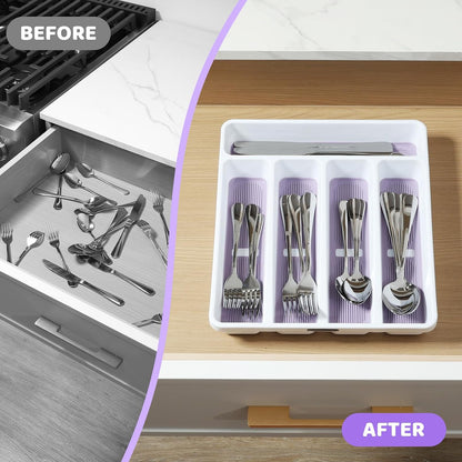 5-Compartment Silverware Organizer Tray with Icons for Kitchen Drawer