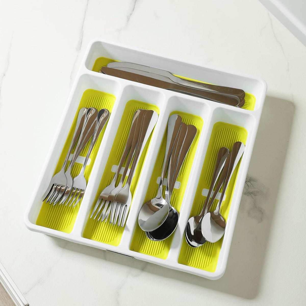 5-Compartment Silverware Organizer Tray with Icons for Kitchen Drawer
