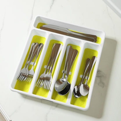 5-Compartment Silverware Organizer Tray with Icons for Kitchen Drawer