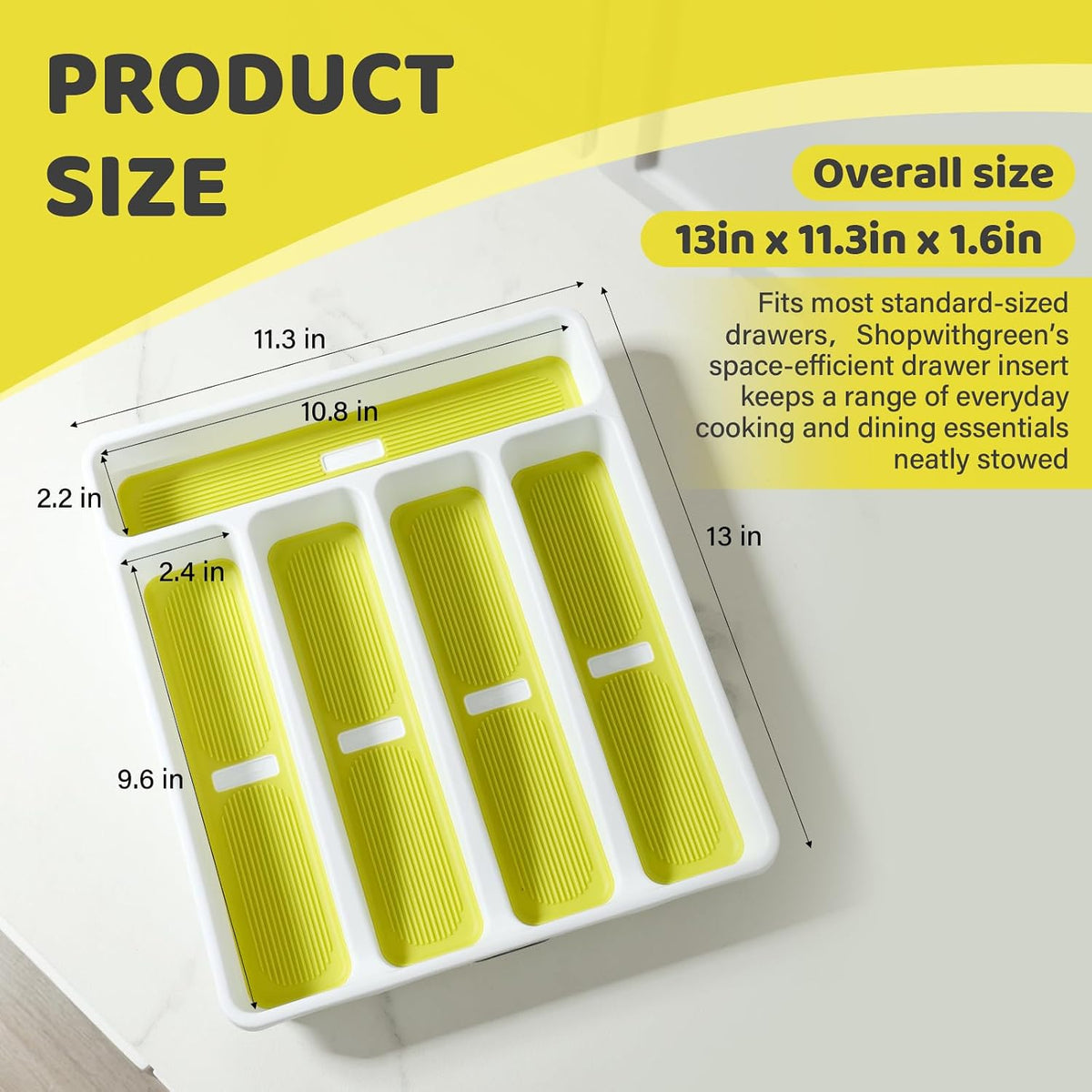 5-Compartment Silverware Organizer Tray with Icons for Kitchen Drawer