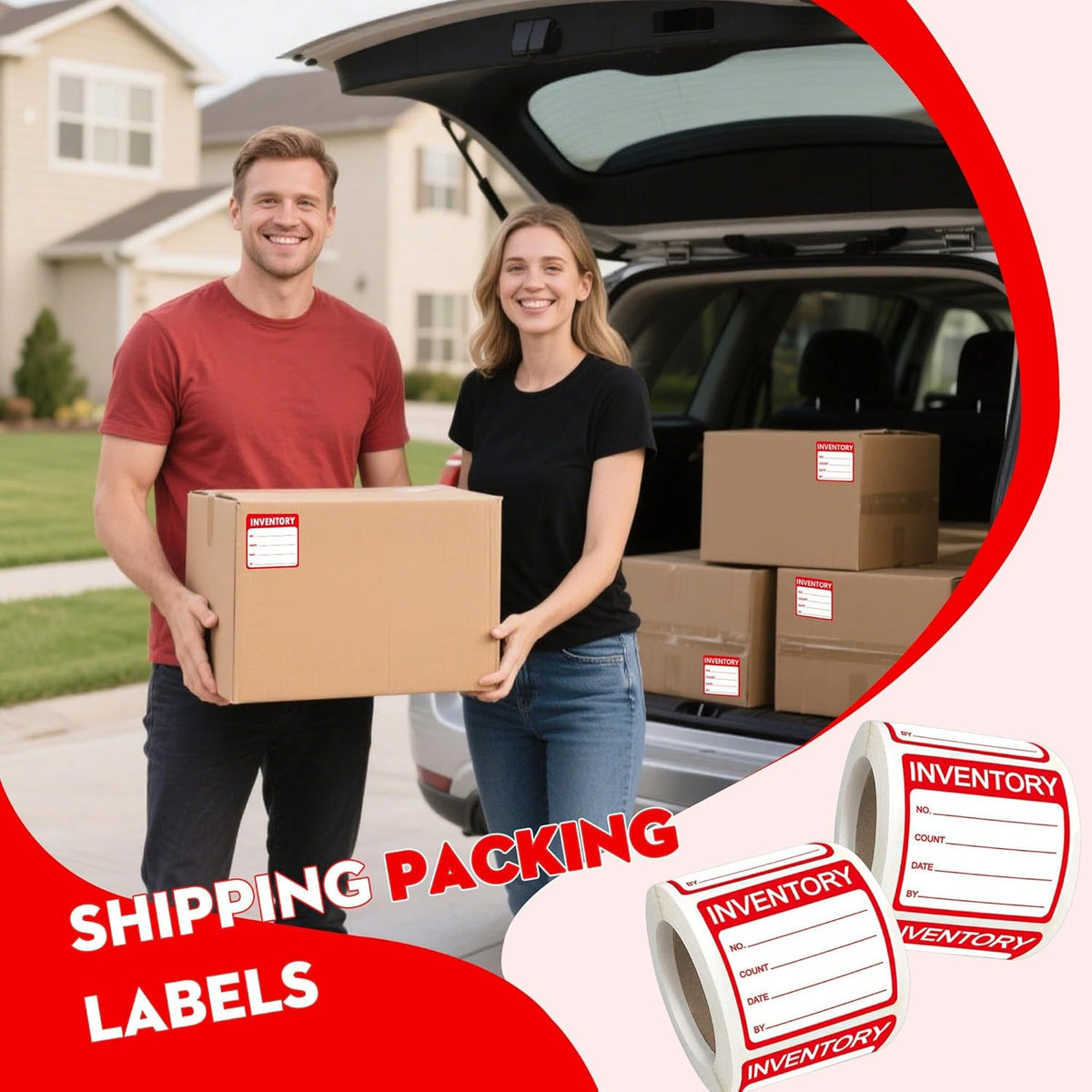Inventory Control Labels 2x2 Inch Red Fluorescent Stickers for Warehouse