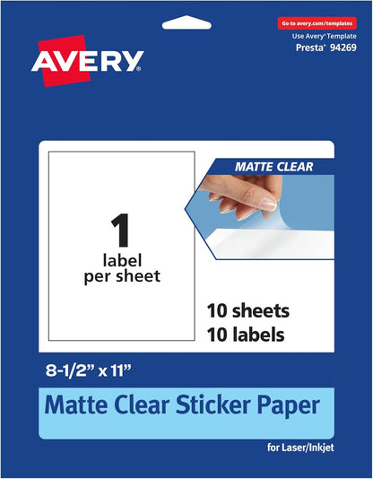 Printable Sticker Paper, 8.5" x 11", Glossy Clear, Permanent Adhesive, Laser/Inkjet Compatible, 7 Full-Size Label Sheets, Great for Product Branding, Cute Stickers, Custom Signs, and More (4397)