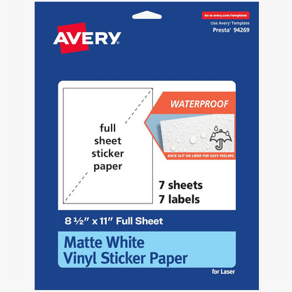 Printable Sticker Paper, 8.5" x 11", Glossy Clear, Permanent Adhesive, Laser/Inkjet Compatible, 7 Full-Size Label Sheets, Great for Product Branding, Cute Stickers, Custom Signs, and More (4397)