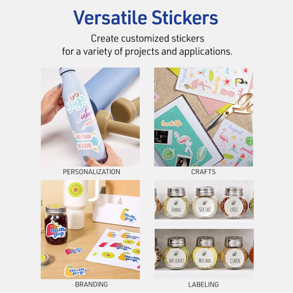 Printable Sticker Paper, 8.5" x 11", Glossy Clear, Permanent Adhesive, Laser/Inkjet Compatible, 7 Full-Size Label Sheets, Great for Product Branding, Cute Stickers, Custom Signs, and More (4397)
