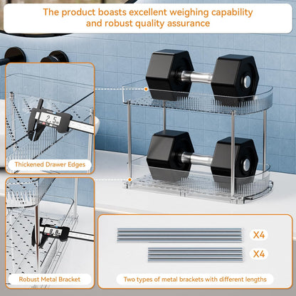 Large Pull Out Bathroom Organizers and Storage,2 Tier 12.8″ Tall Sliding Kitchen Under Sink Organizer for Cleaning Products Storage,Acrylic Clear Bathroom inder Sink Organizer,Undersink Storage