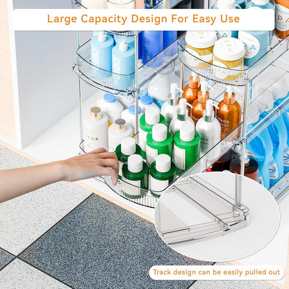 Large Pull Out Bathroom Organizers and Storage,2 Tier 12.8″ Tall Sliding Kitchen Under Sink Organizer for Cleaning Products Storage,Acrylic Clear Bathroom inder Sink Organizer,Undersink Storage