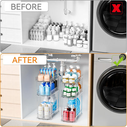 Large Pull Out Bathroom Organizers and Storage,2 Tier 12.8″ Tall Sliding Kitchen Under Sink Organizer for Cleaning Products Storage,Acrylic Clear Bathroom inder Sink Organizer,Undersink Storage