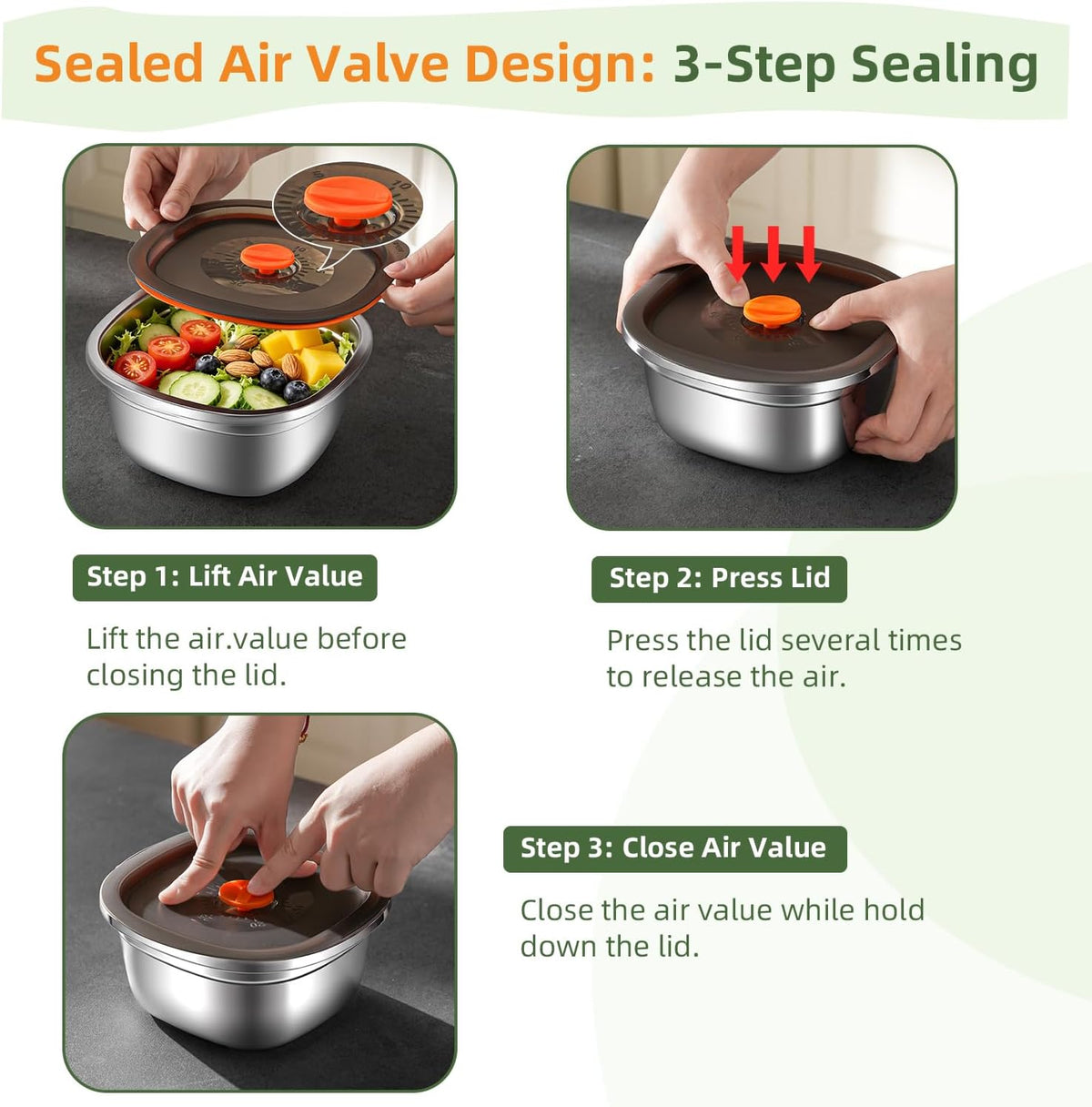 3-Pack 50 oz Large Stainless Steel Salad Bowl To Go for Lunch | Salad Containers with Airtight Lid & Dressing Cups, Portable Metal Salad Bowls for Lunch, Travel, Meal Prep, Food Storage