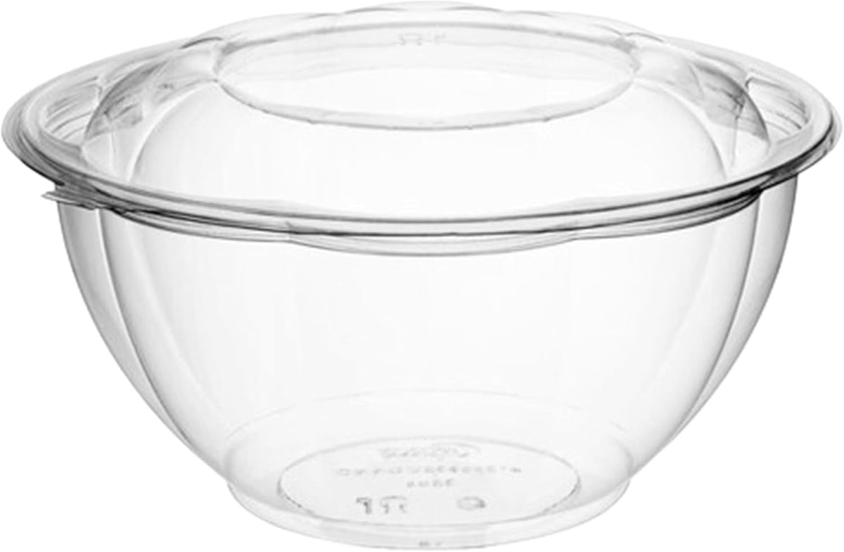 Clear 32 Ounce Plastic Salad Bowls with Snap-On Lids. Pack 50. Airtight Disposable Salad Containers for Lunch, Meal Prep, Parties. Ideal as Disposable Salad Bowls with Lids