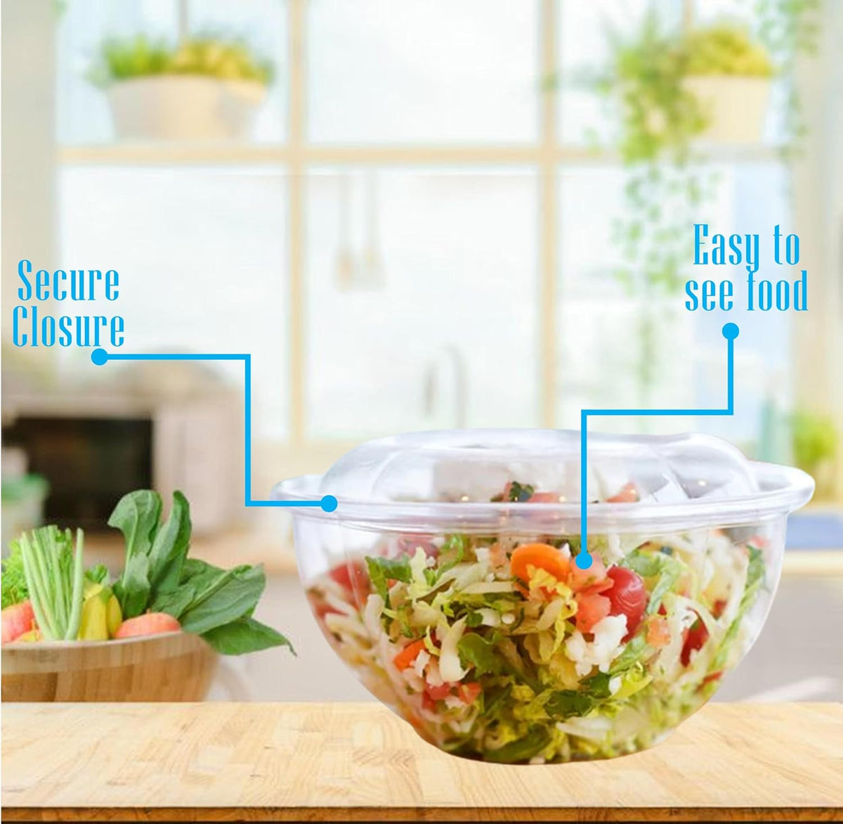 Clear 32 Ounce Plastic Salad Bowls with Snap-On Lids. Pack 50. Airtight Disposable Salad Containers for Lunch, Meal Prep, Parties. Ideal as Disposable Salad Bowls with Lids