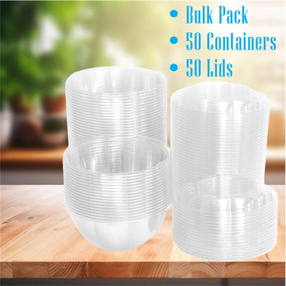 Clear 32 Ounce Plastic Salad Bowls with Snap-On Lids. Pack 50. Airtight Disposable Salad Containers for Lunch, Meal Prep, Parties. Ideal as Disposable Salad Bowls with Lids
