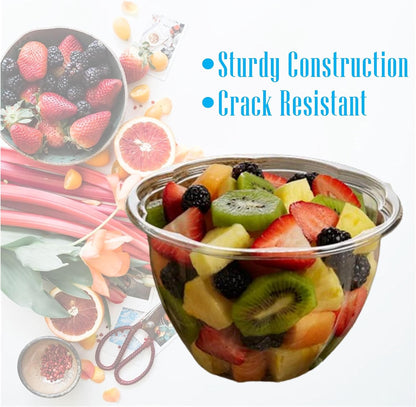 Clear 32 Ounce Plastic Salad Bowls with Snap-On Lids. Pack 50. Airtight Disposable Salad Containers for Lunch, Meal Prep, Parties. Ideal as Disposable Salad Bowls with Lids