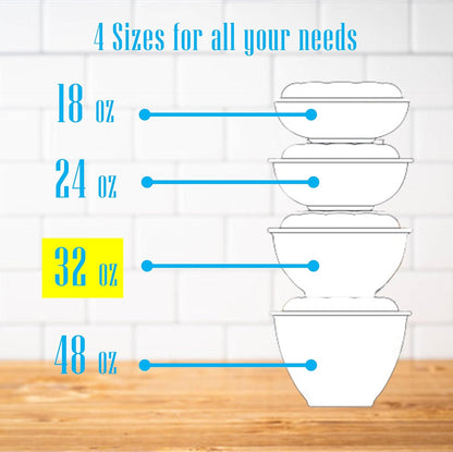 Clear 32 Ounce Plastic Salad Bowls with Snap-On Lids. Pack 50. Airtight Disposable Salad Containers for Lunch, Meal Prep, Parties. Ideal as Disposable Salad Bowls with Lids