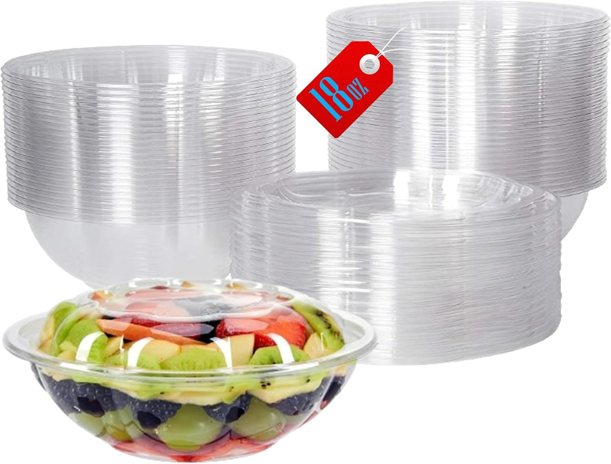 Clear 32 Ounce Plastic Salad Bowls with Snap-On Lids. Pack 50. Airtight Disposable Salad Containers for Lunch, Meal Prep, Parties. Ideal as Disposable Salad Bowls with Lids