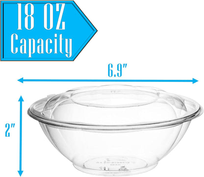 Clear 32 Ounce Plastic Salad Bowls with Snap-On Lids. Pack 50. Airtight Disposable Salad Containers for Lunch, Meal Prep, Parties. Ideal as Disposable Salad Bowls with Lids