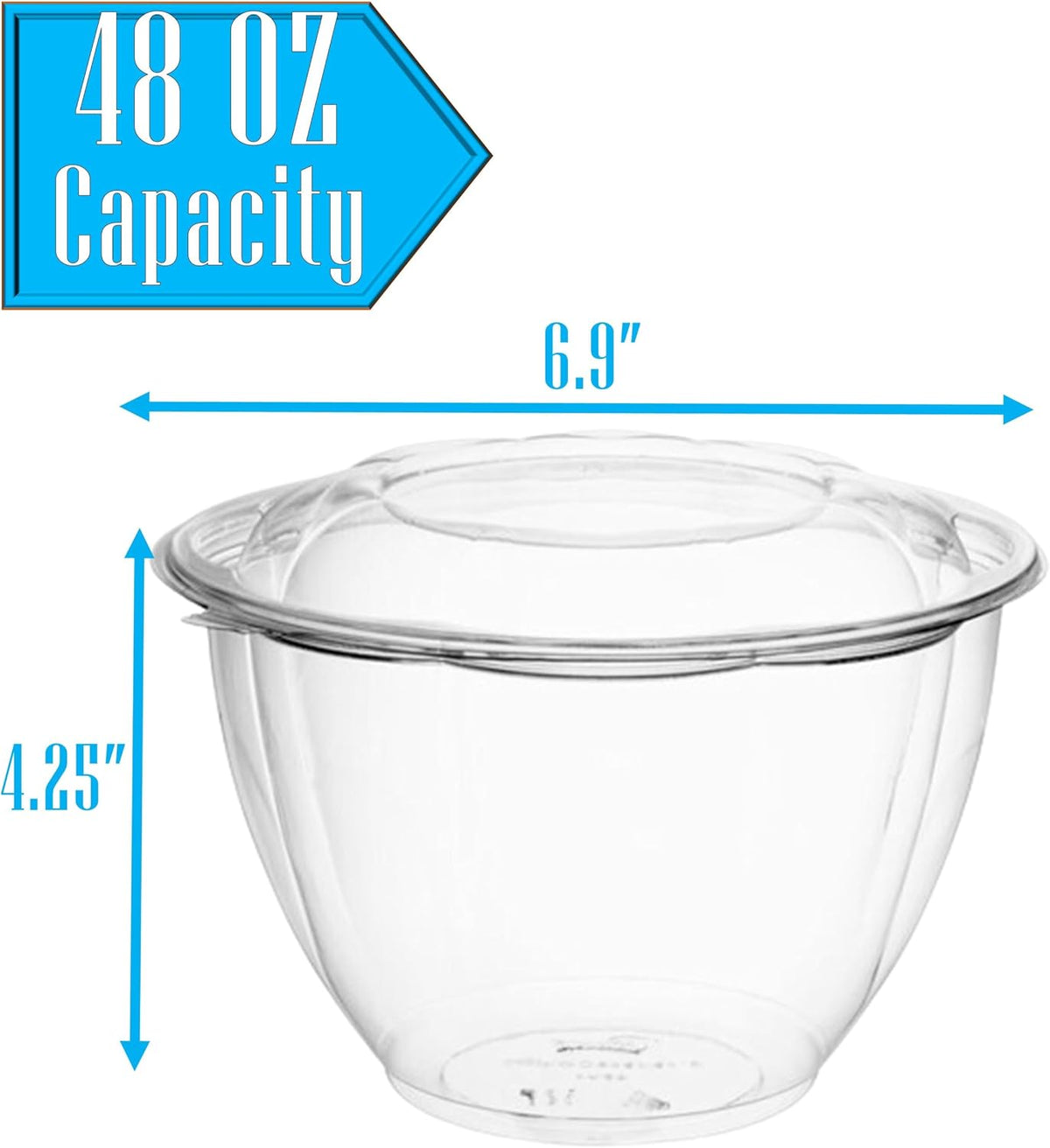 Clear 32 Ounce Plastic Salad Bowls with Snap-On Lids. Pack 50. Airtight Disposable Salad Containers for Lunch, Meal Prep, Parties. Ideal as Disposable Salad Bowls with Lids