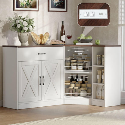 Corner Cabinet w/Charging Station, Kitchen Pantry w/Lazy Susan Turntable